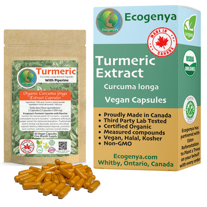 Organic Turmeric Capsules 1200mg (2 capsules) High Potency with 95% Curcumin & Piperine