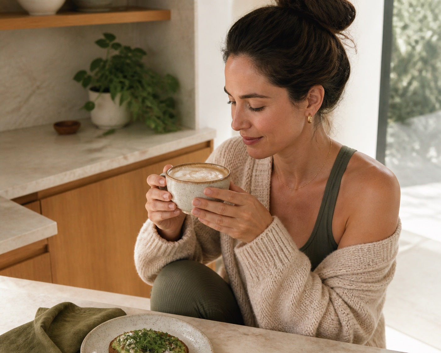 A creamy morning cappuccino ritual in a bright kitchen